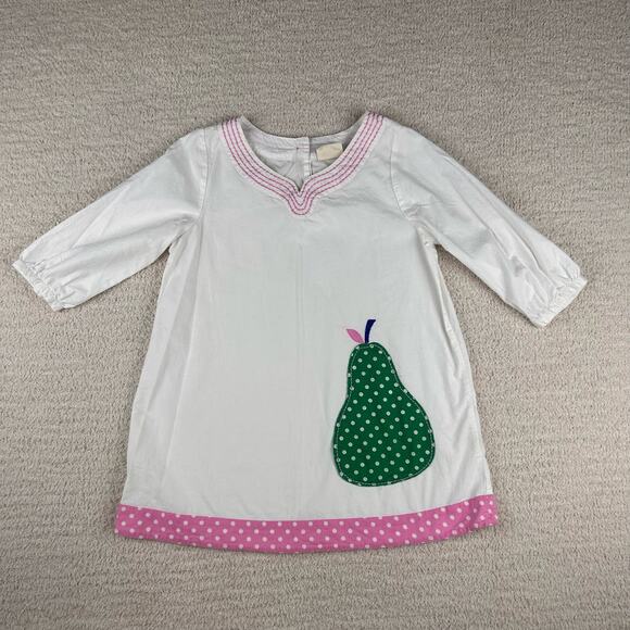 Mini Boden Girls Dress 7-8Y‎ White Pear Applique Embroidered Polka Dot Shift* - Picture 1 of 10